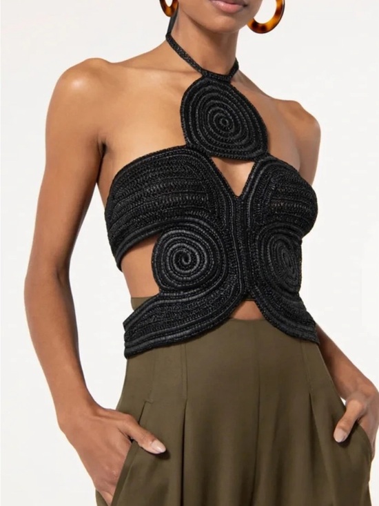 cult gaia Tops - Never Worn no tags -Cult Gaia Archee Black Crochet Halter Crop Top - Women